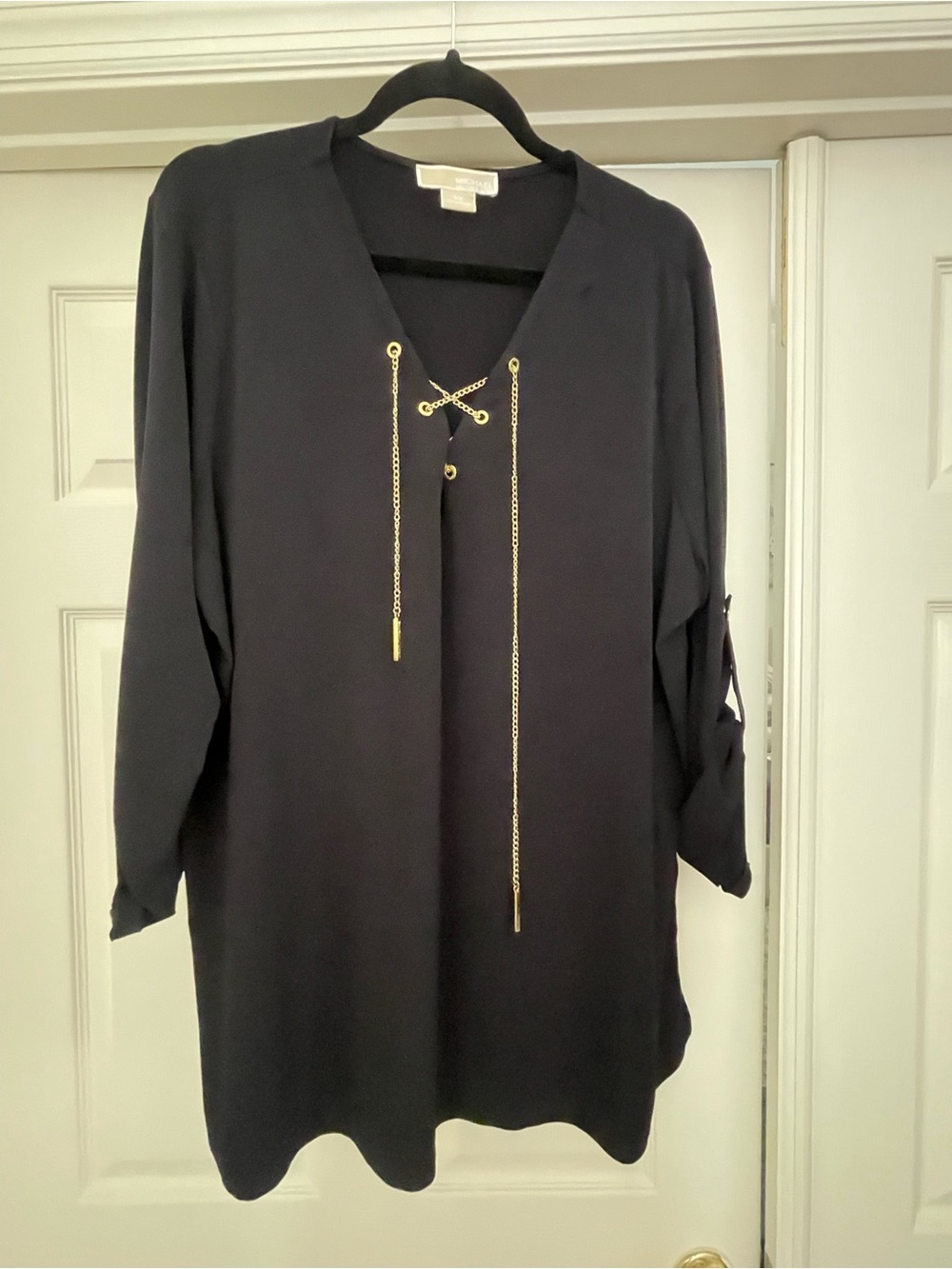 Michael Kors Black V-Neck Tunic with Gold Chain Details